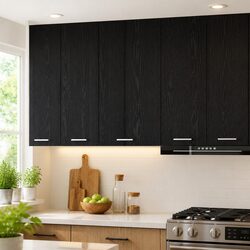 Modern Kitchen Hanging Cabinet in Black Oak and White
