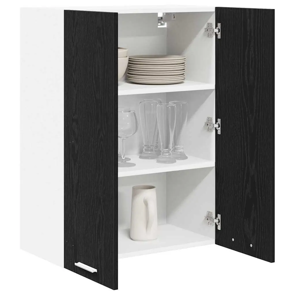 Hanging Kitchen Cabinet Black Oak Modern Storage Cupboard Engineered Wood