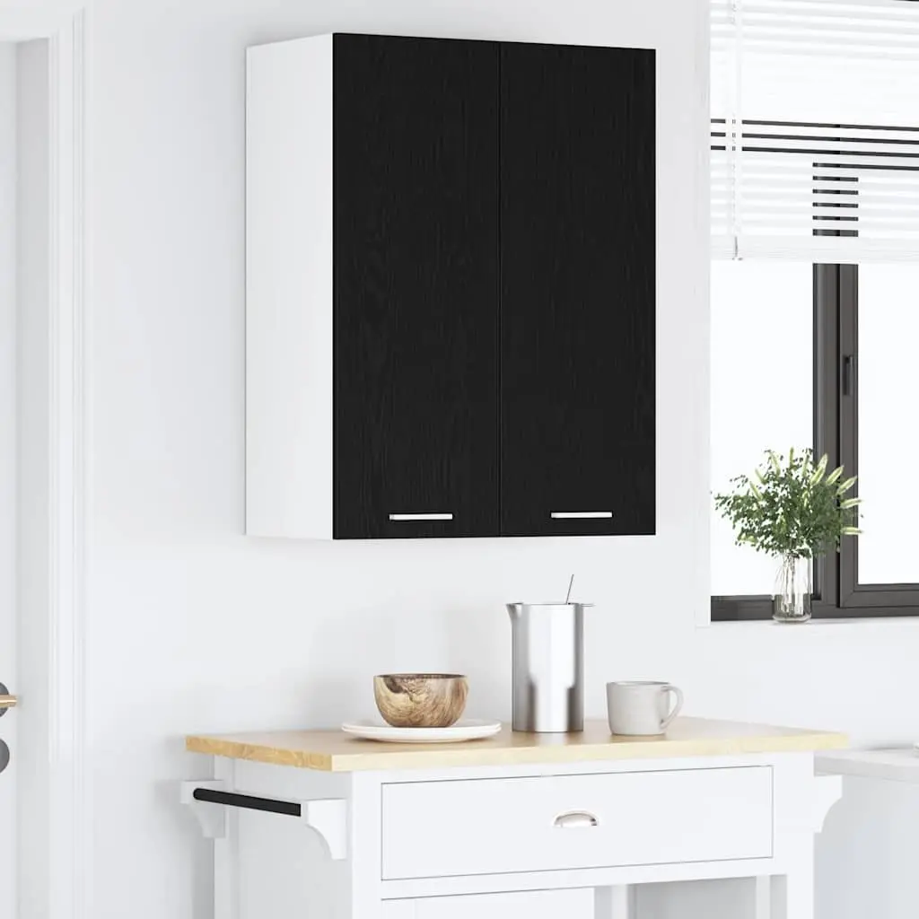 Hanging Kitchen Cabinet Black Oak Modern Storage Cupboard Engineered Wood