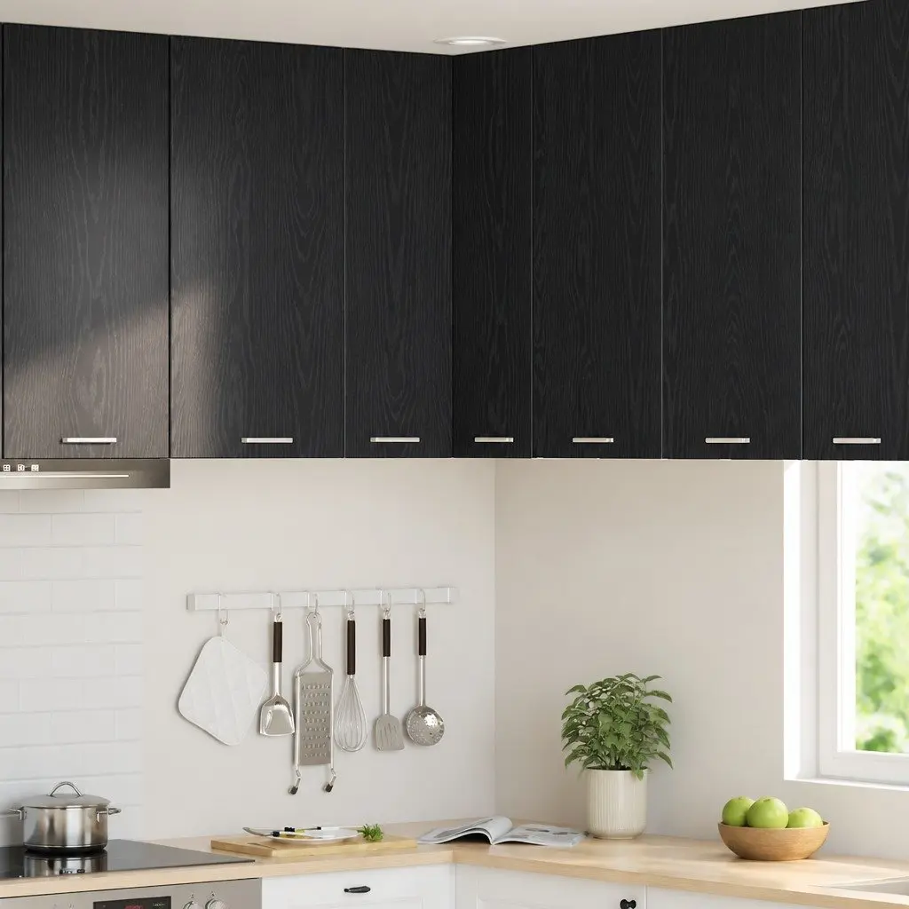 Black Oak and White Hanging Kitchen Cabinet