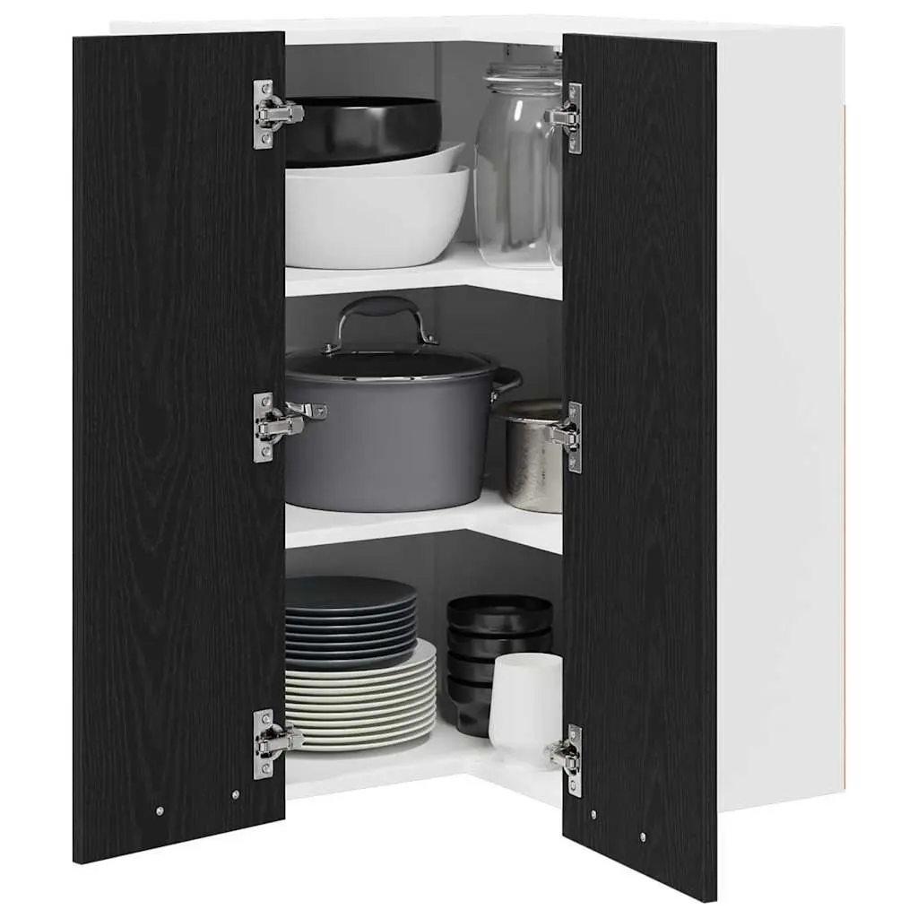 Black Oak and White Hanging Kitchen Cabinet