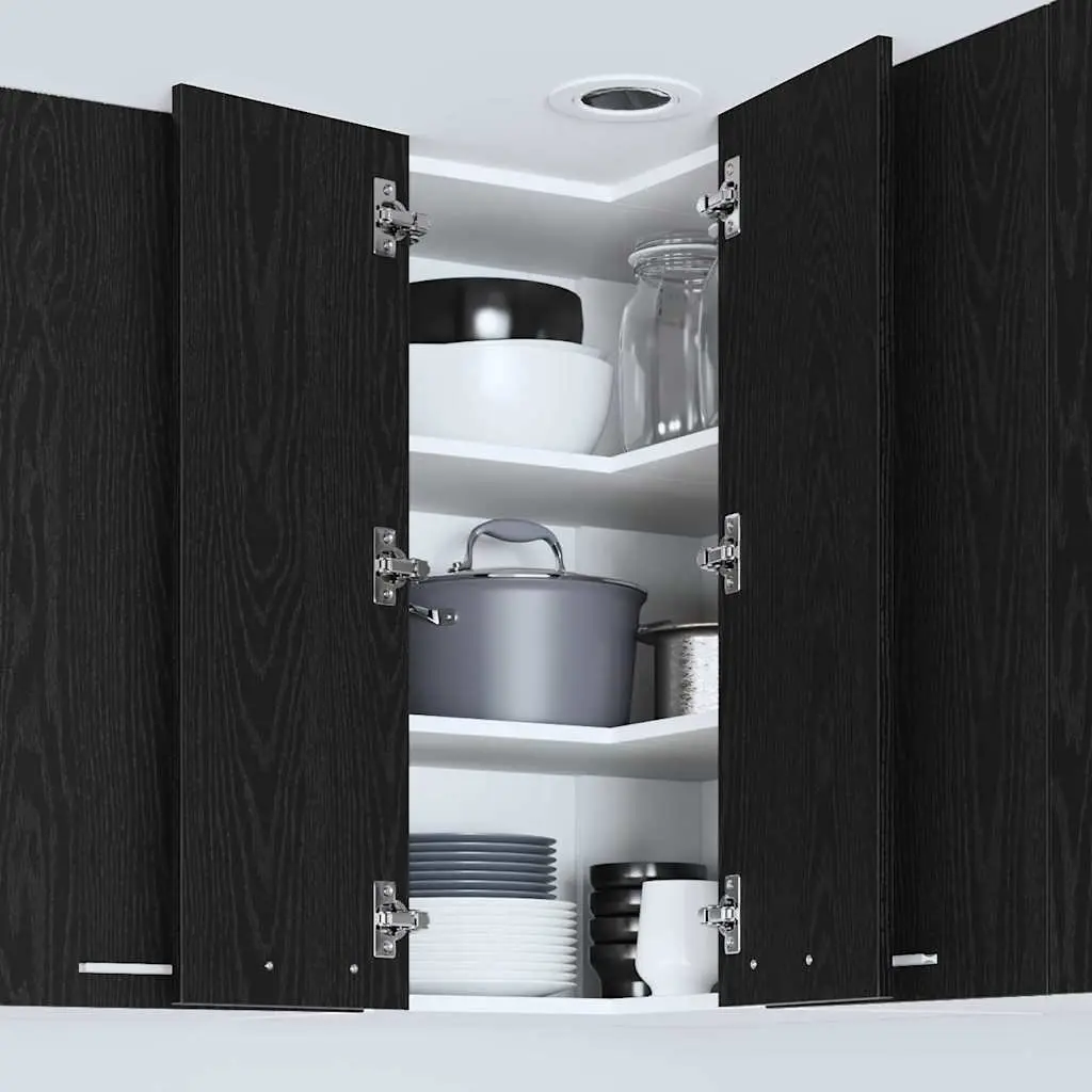 Black Oak and White Hanging Kitchen Cabinet