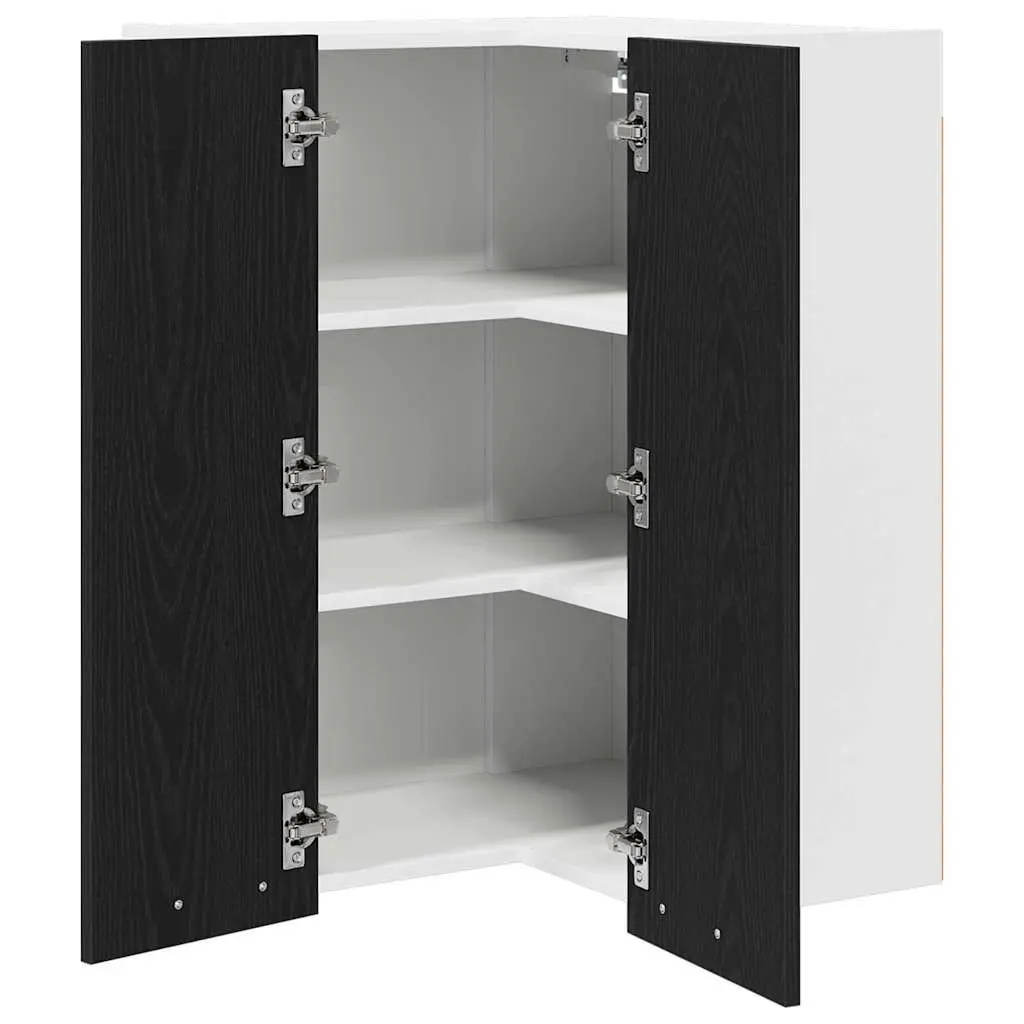 Black Oak and White Hanging Kitchen Cabinet