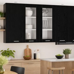 Black Oak Engineered Wood Hanging Kitchen Cabinet 40x31x80cm