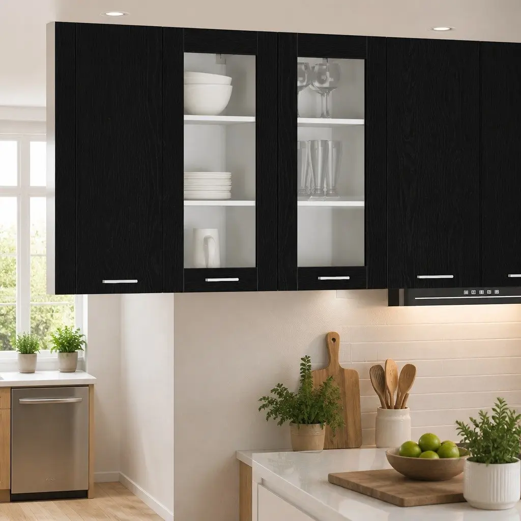 Black Oak Kitchen Cabinets Set of 2