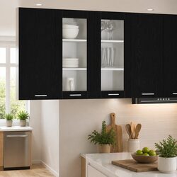 Modern Black Oak Kitchen Cabinets Set of 2