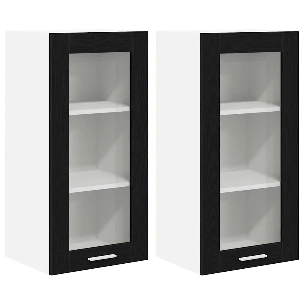 Black Oak Kitchen Cabinets Set of 2