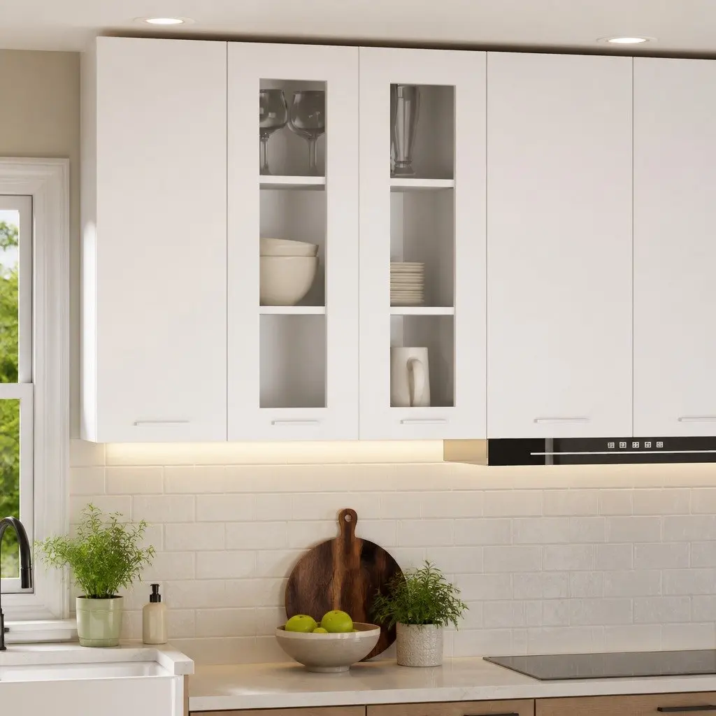 White Engineered Wood Hanging Kitchen Cabinet with Door