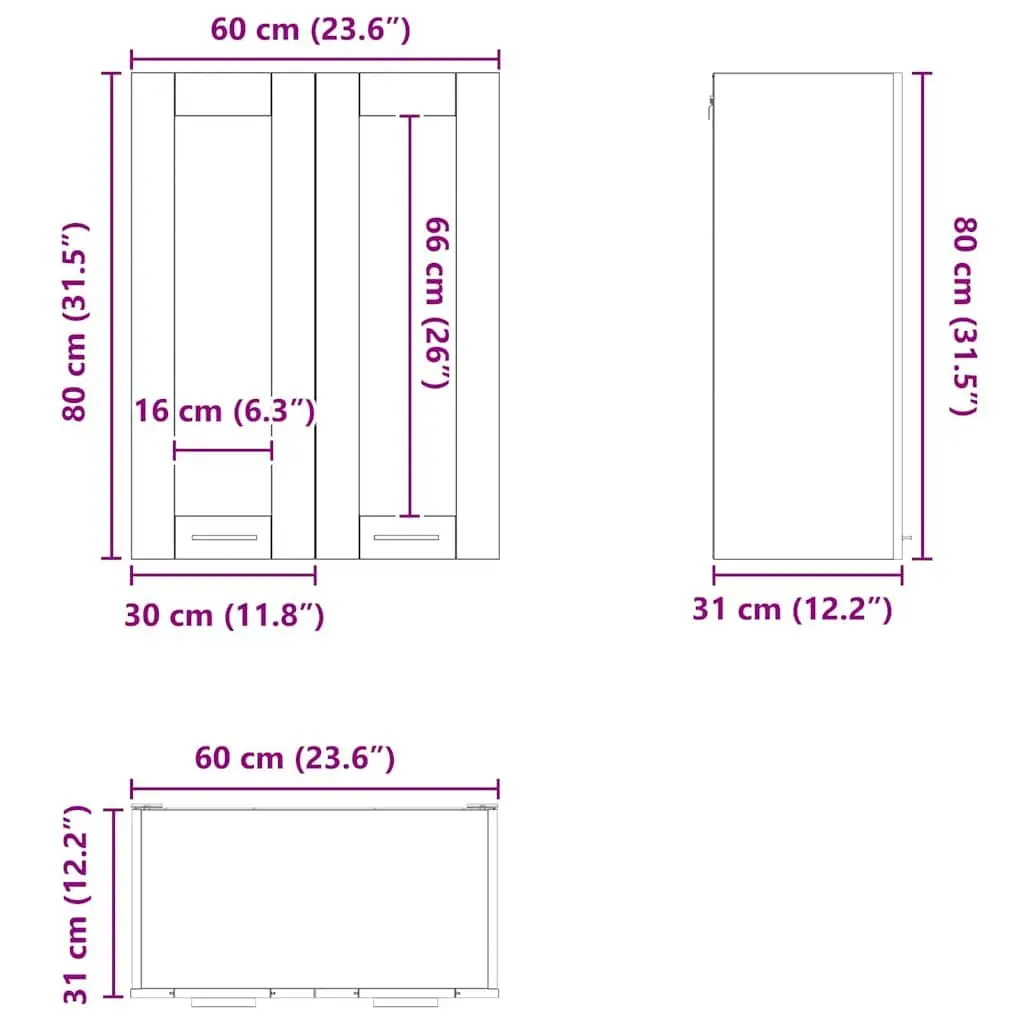 Hanging Kitchen Cabinet Black Oak Modern Storage Engineered Wood 60x31x80cm
