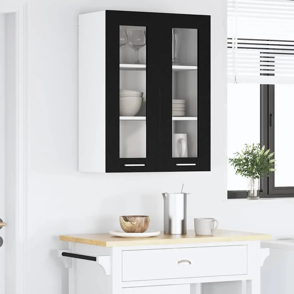 Hanging Kitchen Cabinet Black Oak Modern Storage Engineered Wood 60x31x80cm