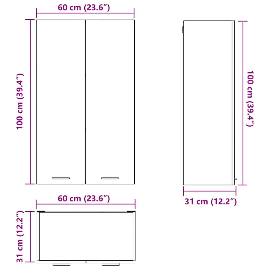 Hanging Kitchen Cabinet Black Oak Modern Storage 60 x 31 x 100 cm Engineered