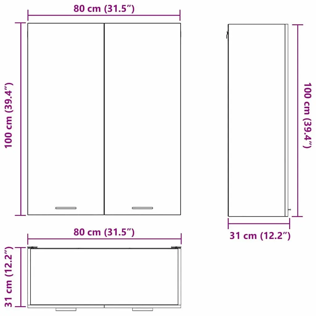 Black Oak Hanging Kitchen Cabinet 80 x 31 x 100