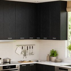 Modern Black Oak and White Hanging Kitchen Cabinet