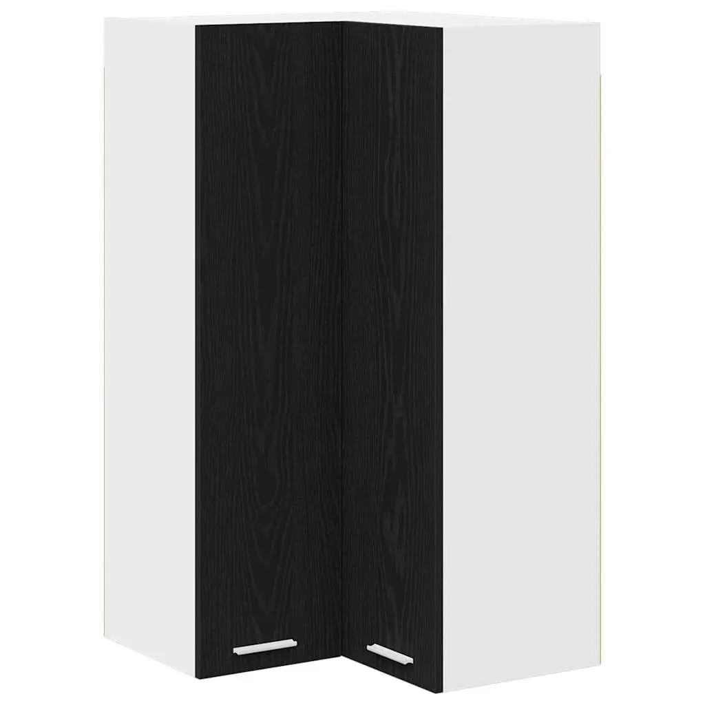 Black Oak and White Hanging Kitchen Cabinet