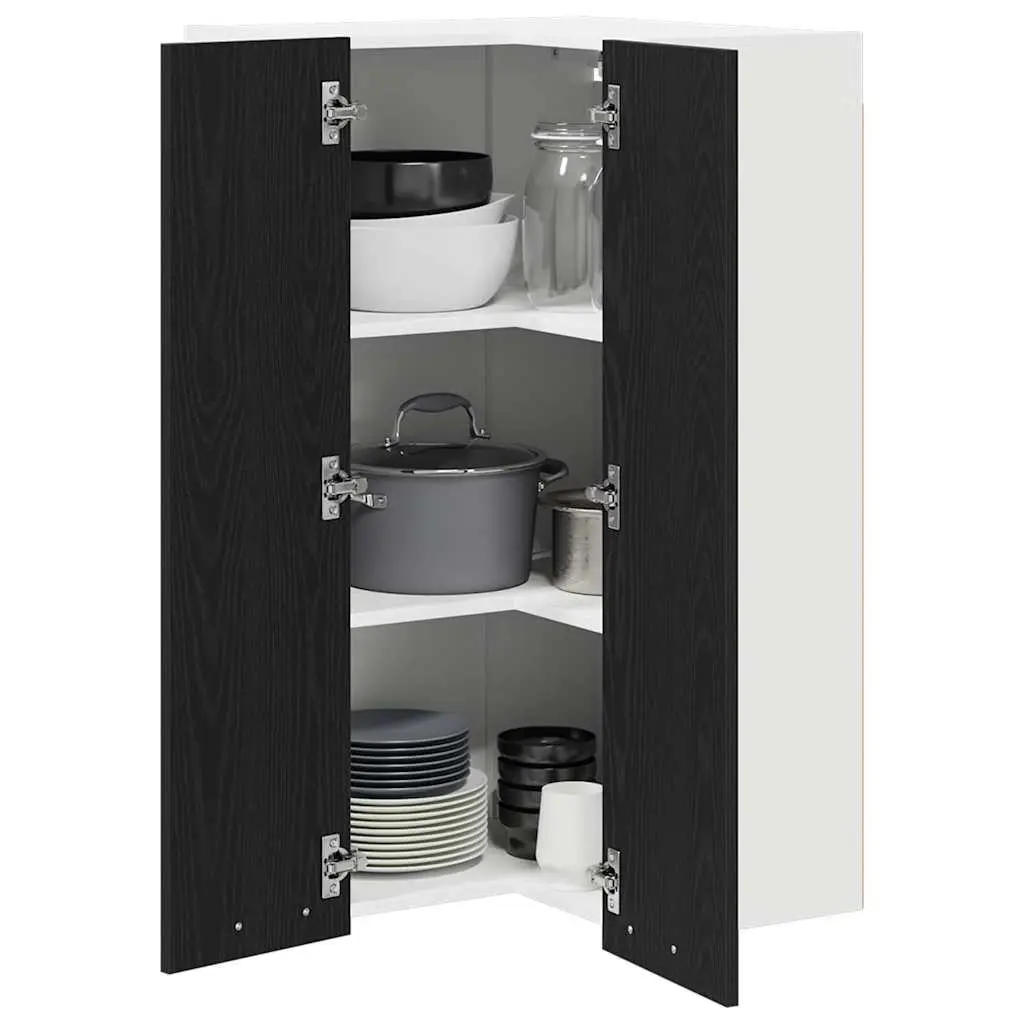 Black Oak and White Hanging Kitchen Cabinet