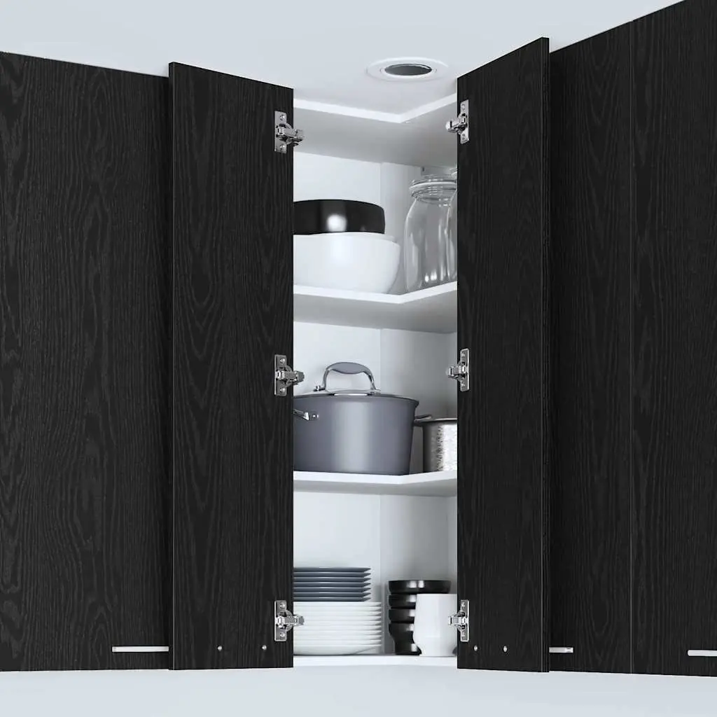 Black Oak and White Hanging Kitchen Cabinet