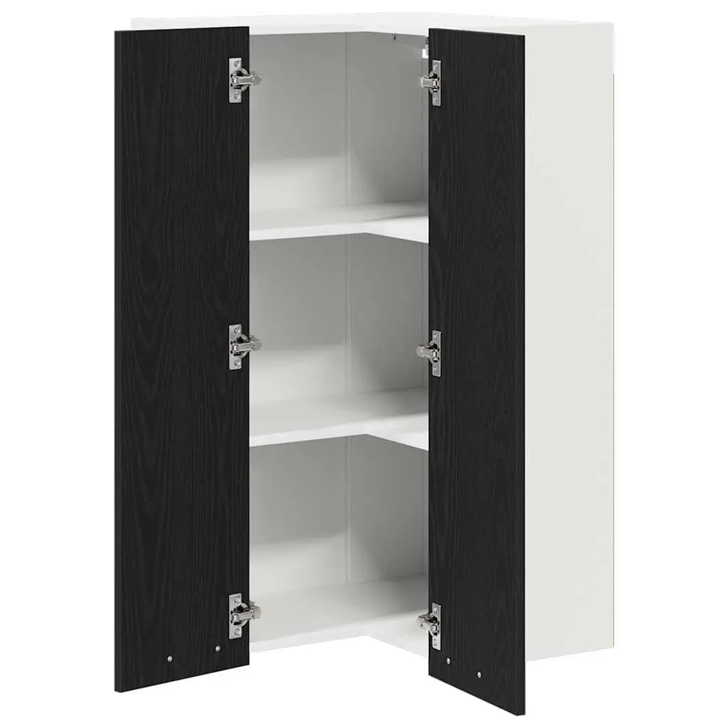 Black Oak and White Hanging Kitchen Cabinet