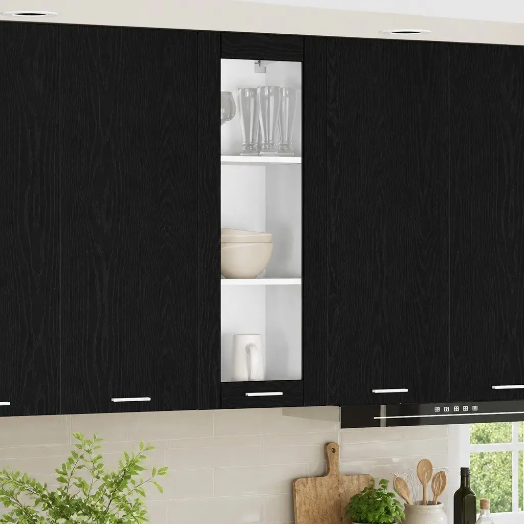 Hanging Kitchen Cabinet Black Oak 40 x 31 x 100 cm Engineered Wood Modern Storage Cupboard
