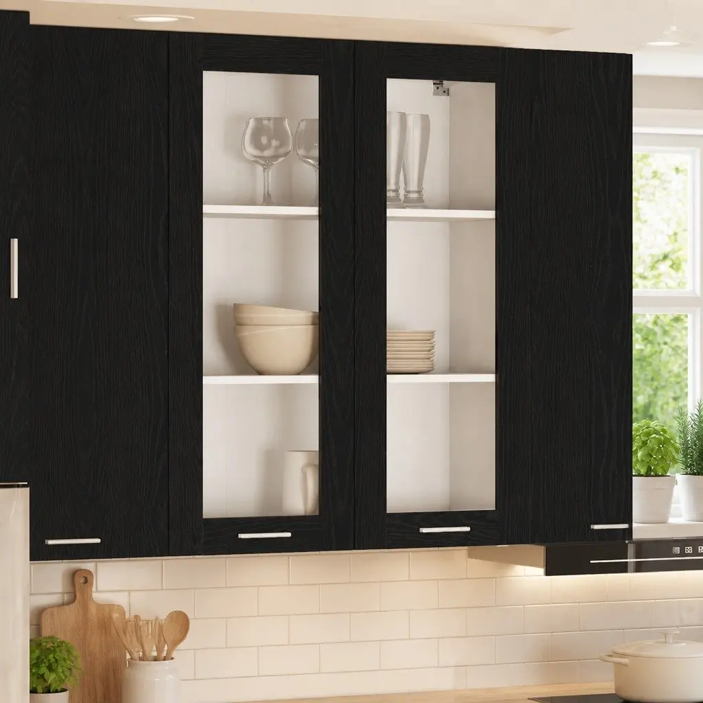 Black Oak Modern Hanging Kitchen Cabinet for Storage