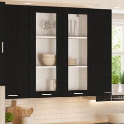 Black Oak Modern Hanging Kitchen Cabinet for Storage