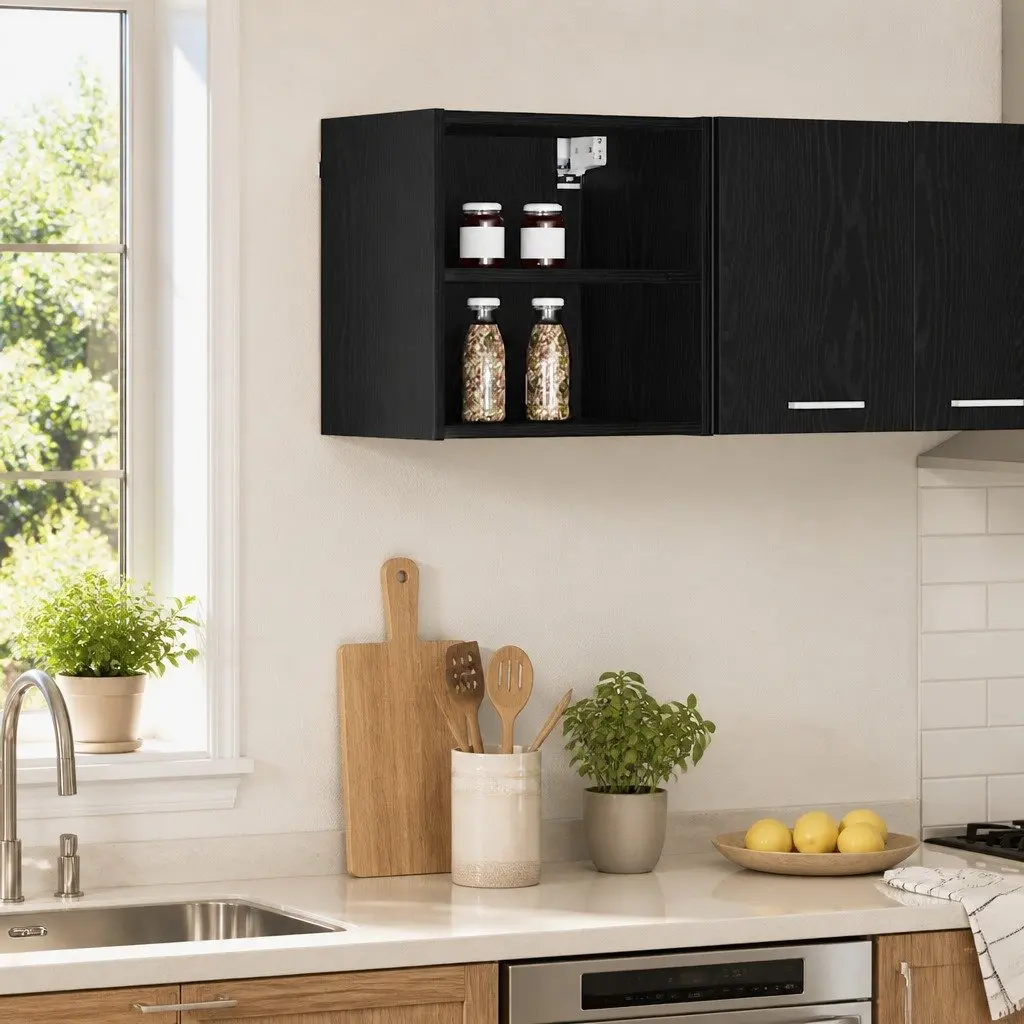 Hanging Kitchen Cabinet Black Oak Modern 40x29.5x40cm Engineered Wood