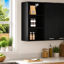 Modern Black Oak Hanging Kitchen Cabinet for Storage