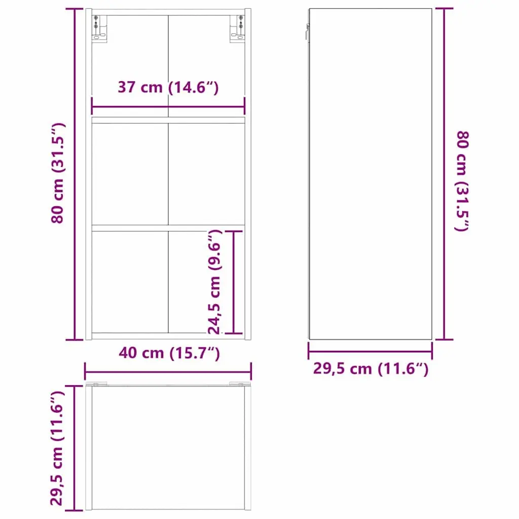 Hanging Kitchen Cabinet Black Oak Modern Engineered Wood 40 x 29.5 x 80 cm