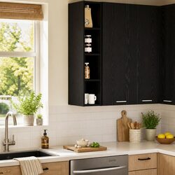 Modern Black Oak Hanging Kitchen Cabinet for Storage