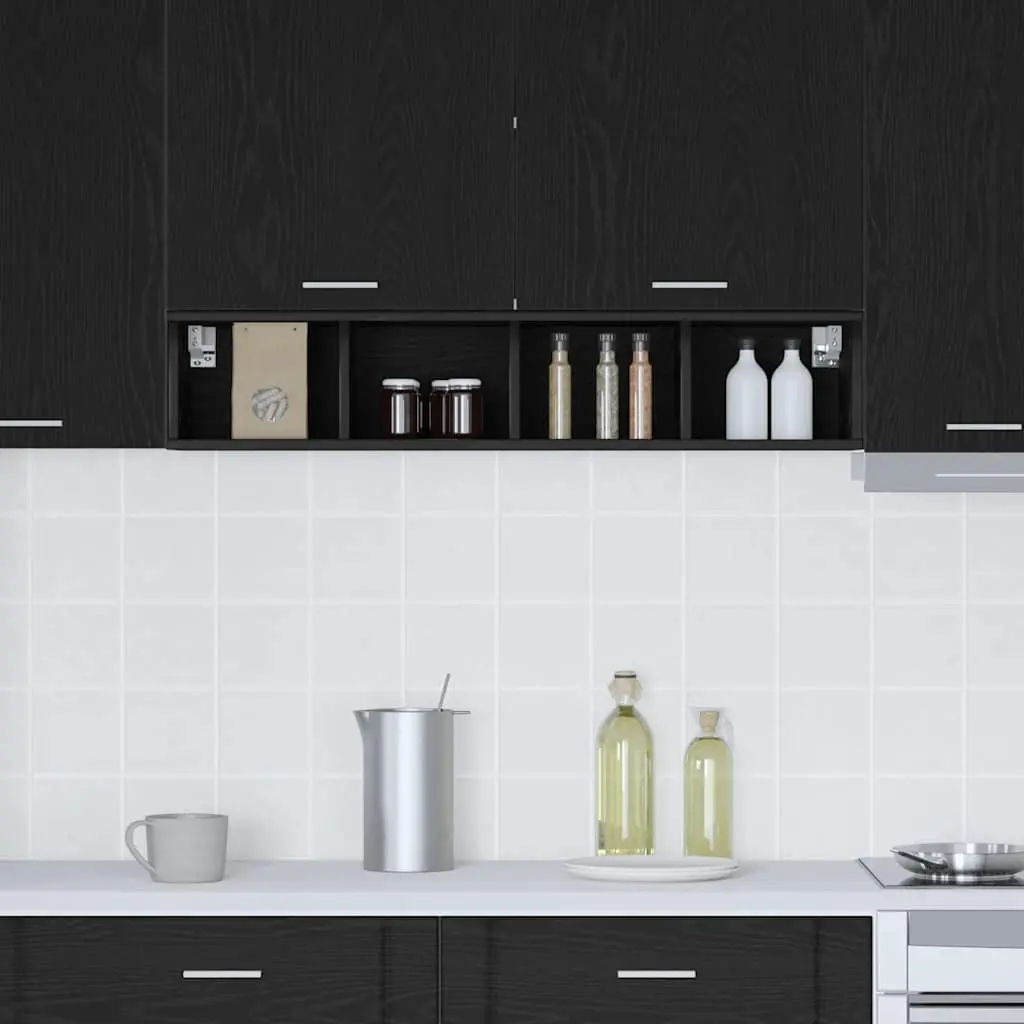 Hanging Kitchen Cabinet Black Oak Modern Storage Wall Unit Engineered Wood