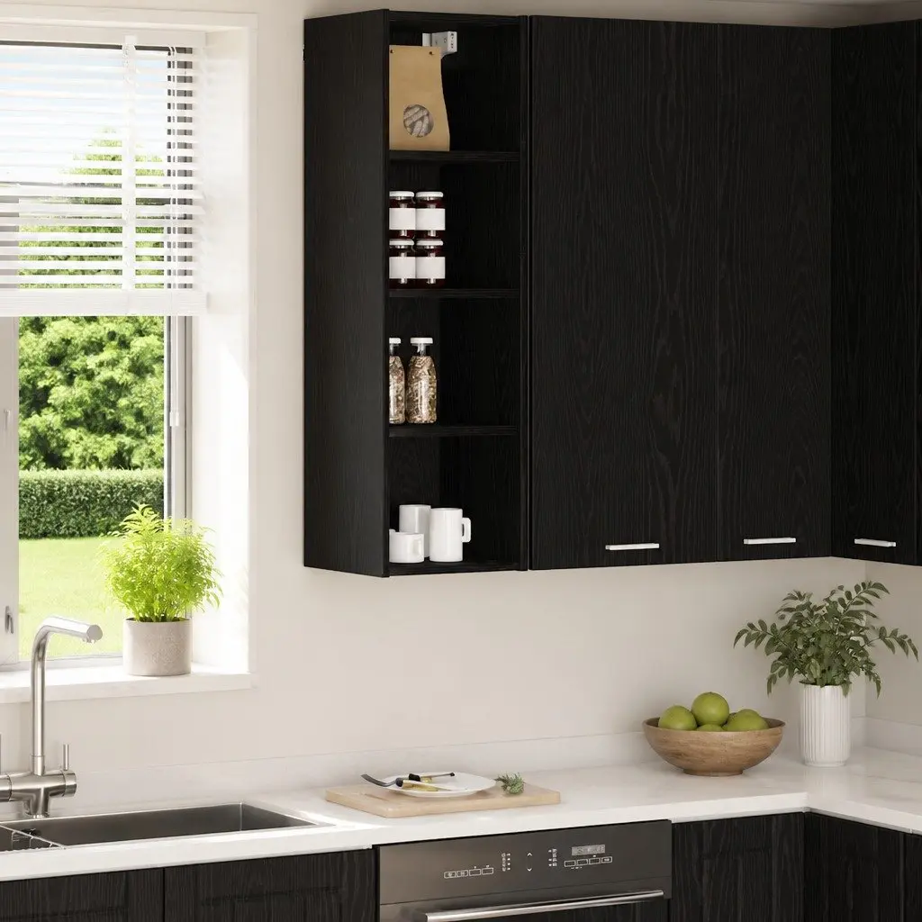 Hanging Kitchen Cabinet Black Oak Modern Engineered Wood 30x29.5x100cm