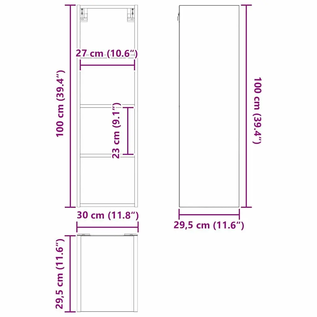 Hanging Kitchen Cabinet Black Oak Modern Engineered Wood 30x29.5x100cm