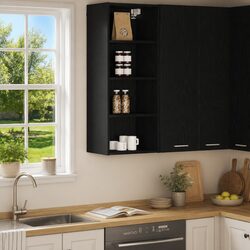 Modern Black Oak Hanging Kitchen Cabinet for Storage