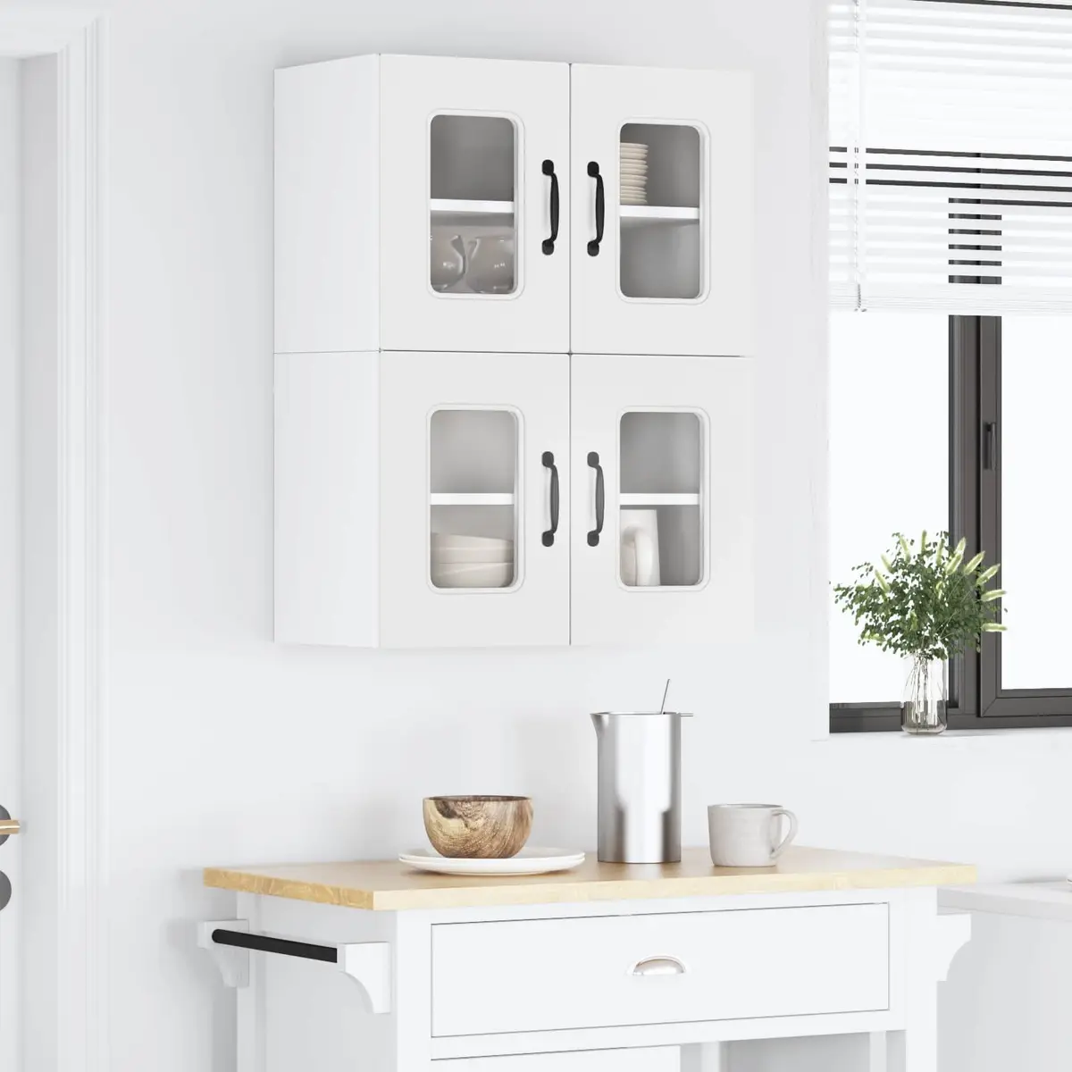 White Kitchen Cabinet Storage in Engineered Wood