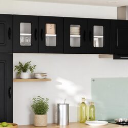 Elegant Black Kitchen Cabinet Panel for Storage