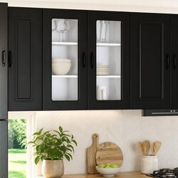 Black Engineered Wood Kitchen Cabinet for Dishware