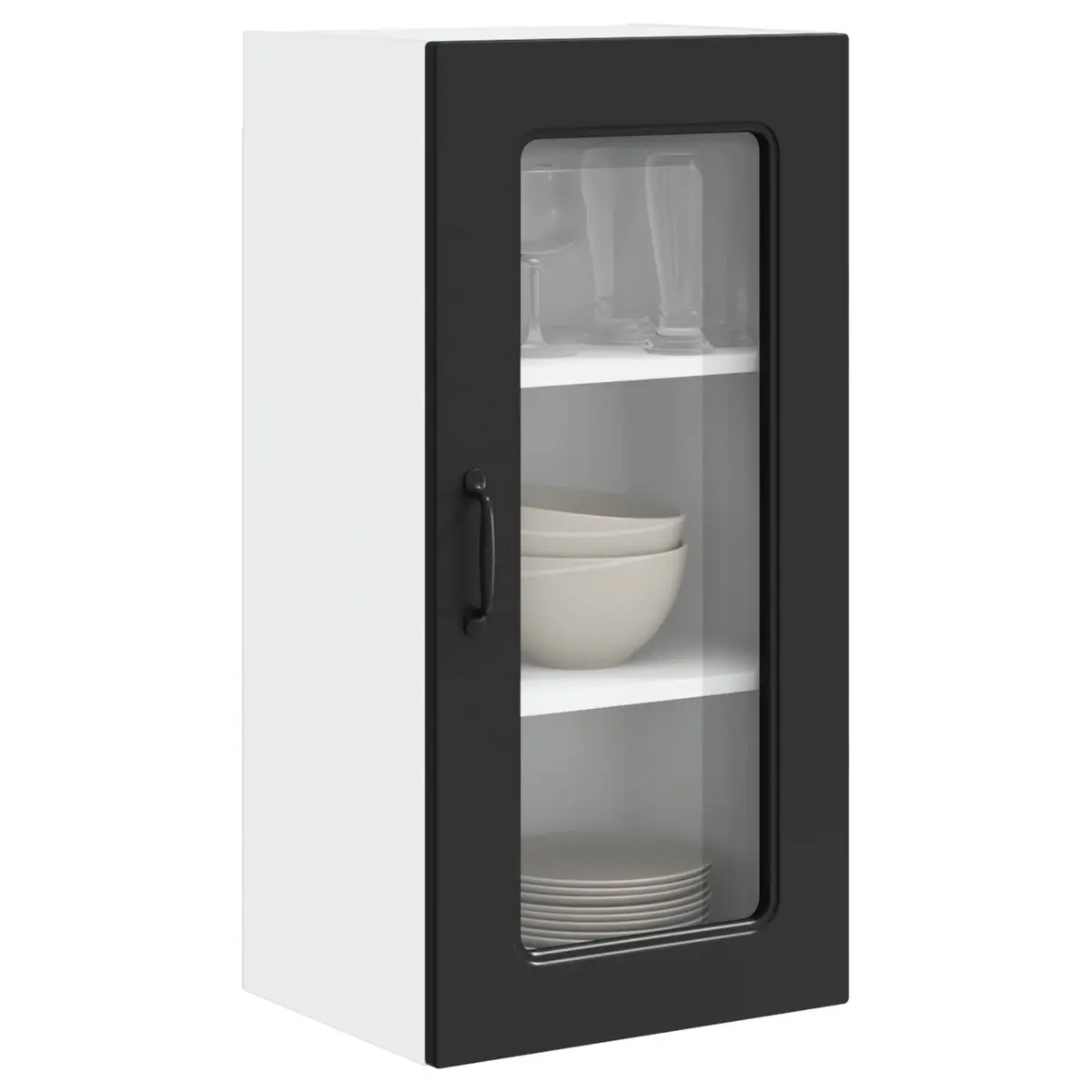 Black Engineered Wood Kitchen Cabinet for Dishware