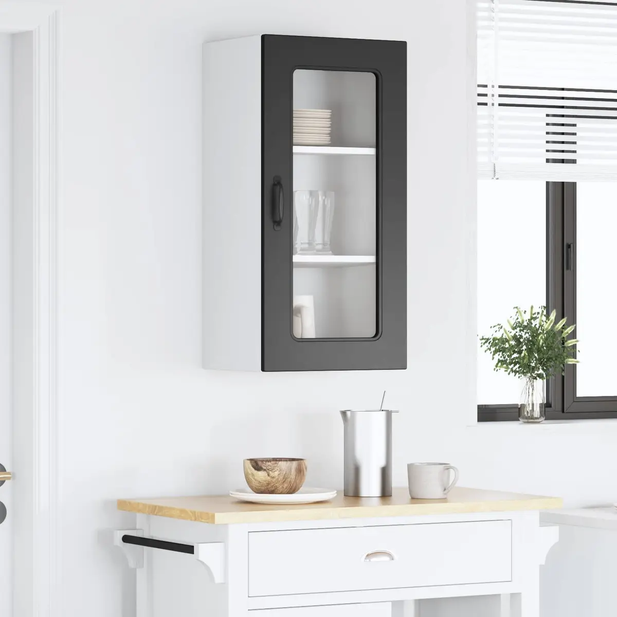 Black Engineered Wood Kitchen Cabinet for Dishware