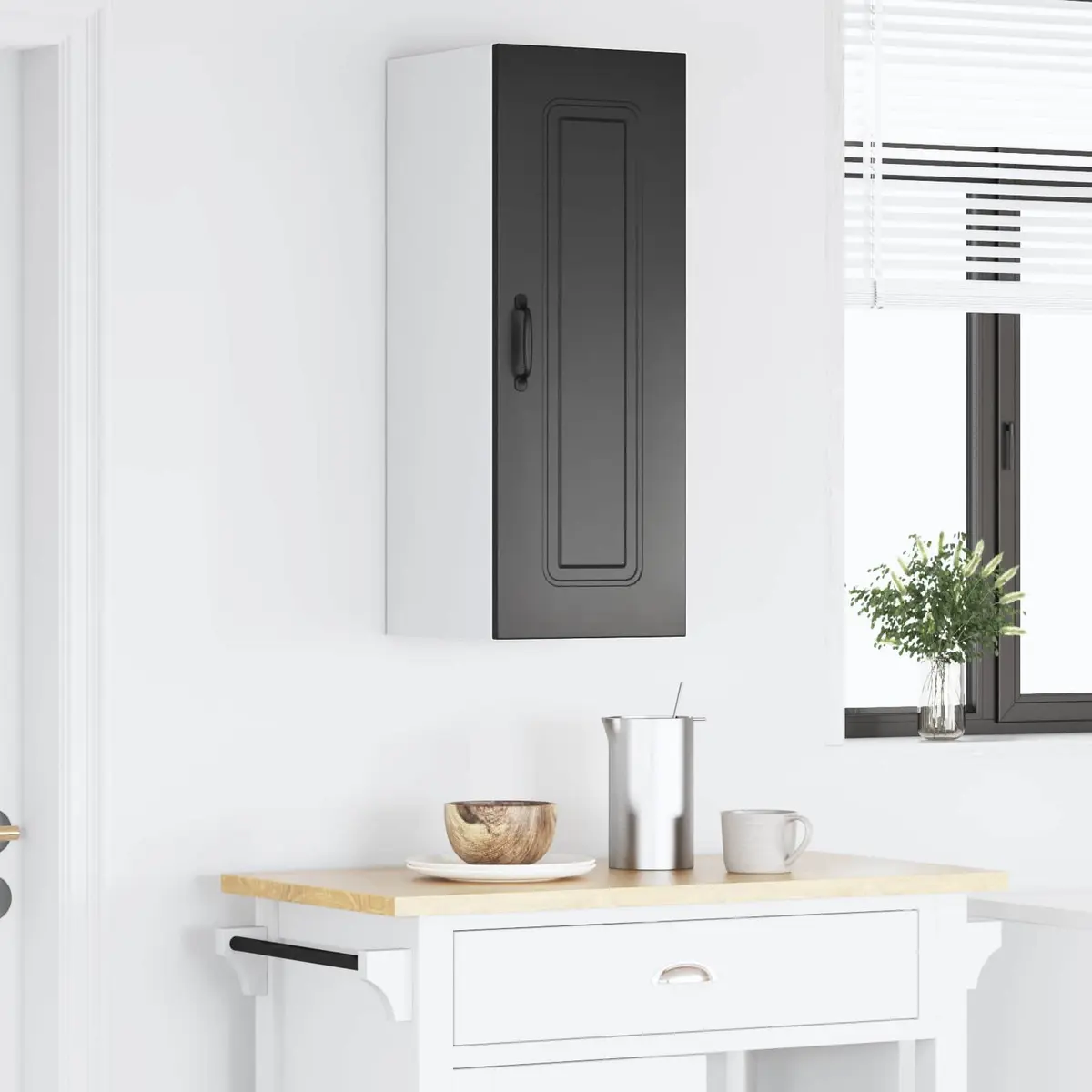 Black Engineered Wood Kitchen Cabinet for Organized Storage