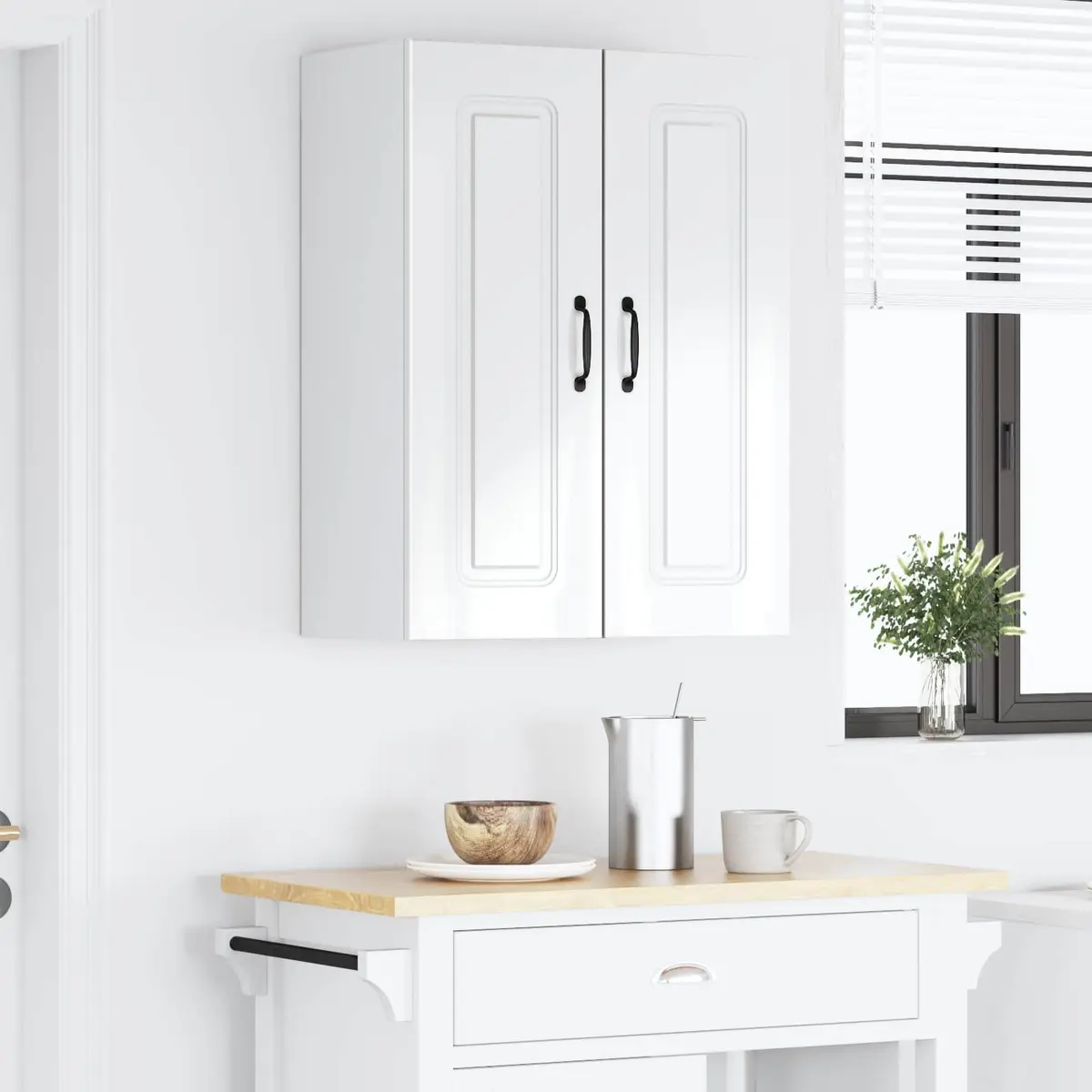 High Gloss White Engineered Wood Kitchen Cabinet