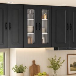 Black Engineered Wood Kitchen Cabinet for Storage