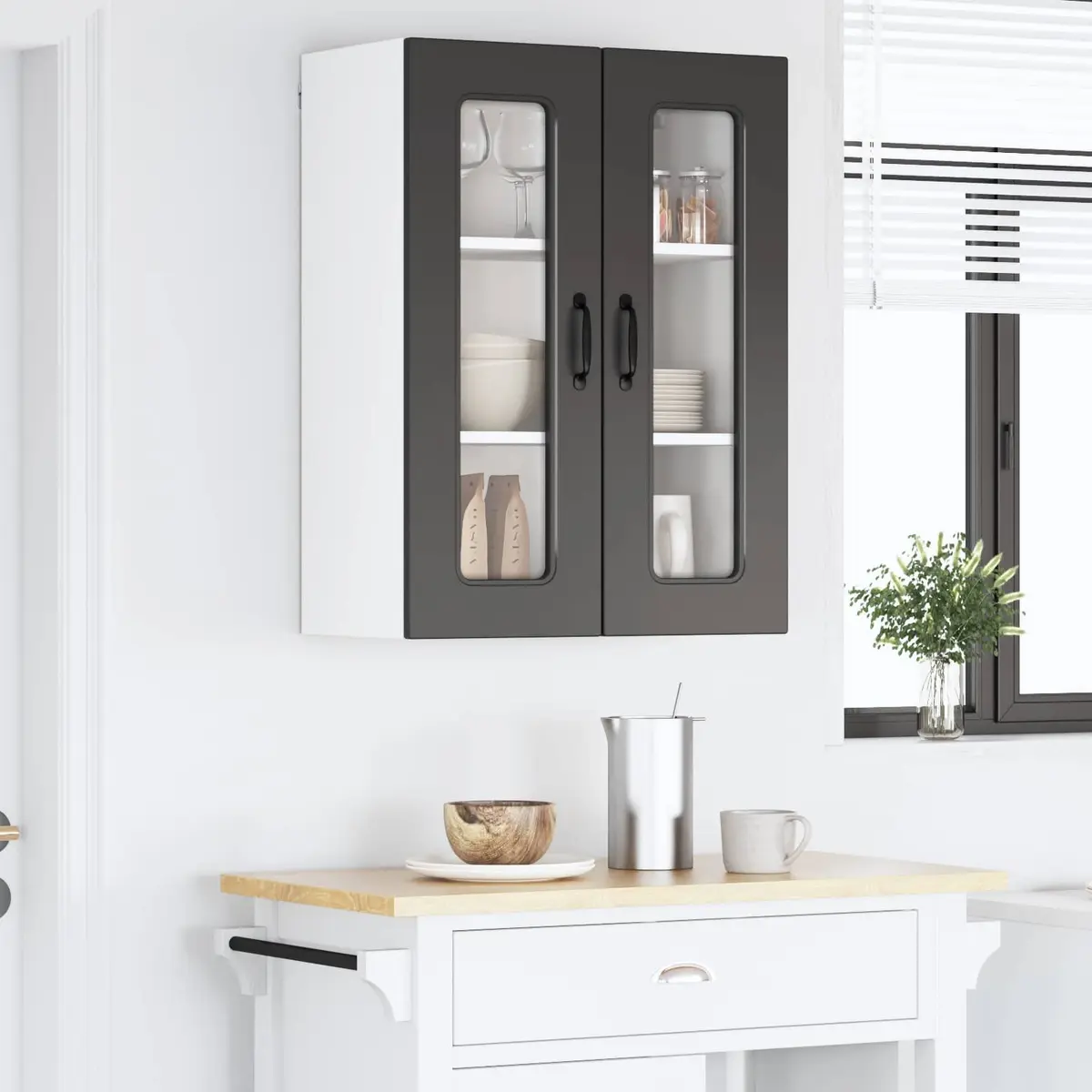 Black Engineered Wood Kitchen Cabinet for Storage