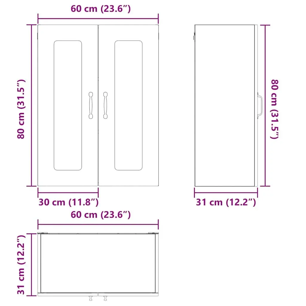 High Gloss White Kitchen Cabinet 60 x 31 x 80 cm