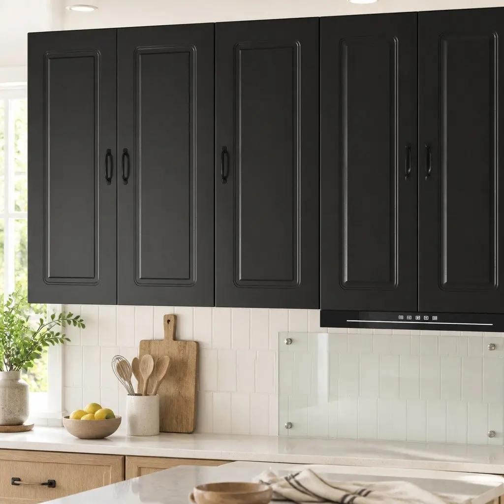 Black Engineered Wood Kitchen Storage Cabinet