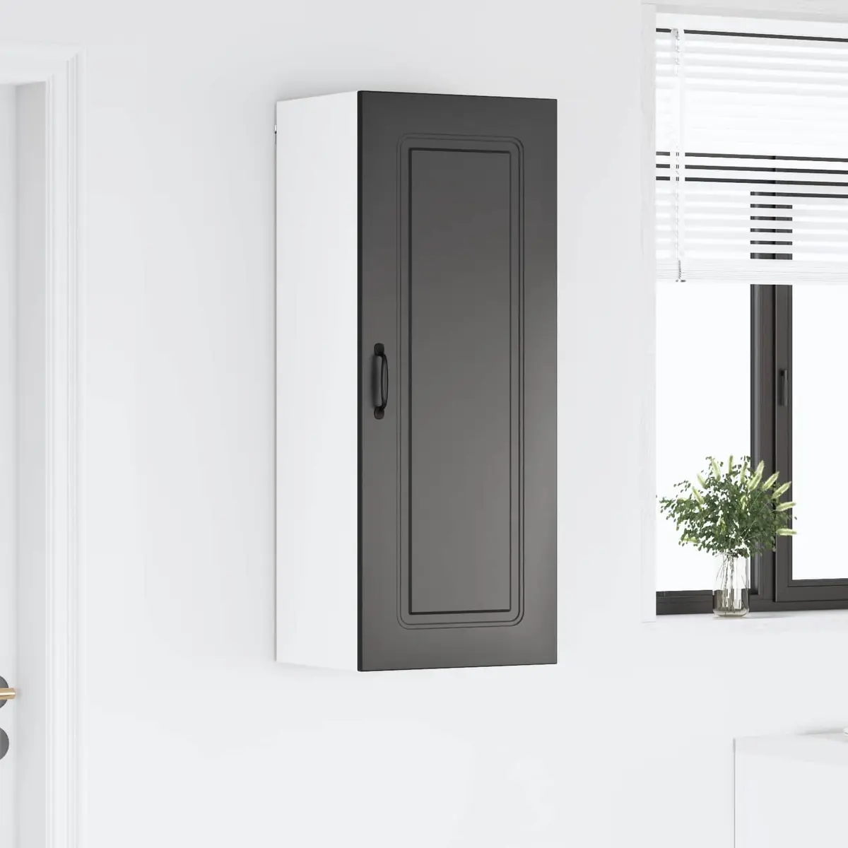 Black Engineered Wood Kitchen Storage Cabinet