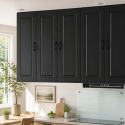 Elegant Black Engineered Wood Kitchen Cabinet