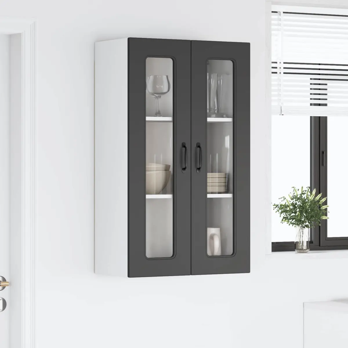 Black Engineered Wood Kitchen Cabinet for Organized Storage