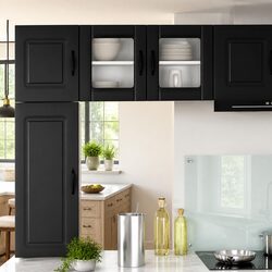 Modern Black Glass Wall Cabinet for Kitchen Storage