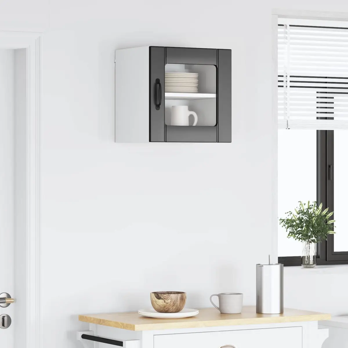 Wall Glass Cabinet Black Modern Rectangular Engineered Wood