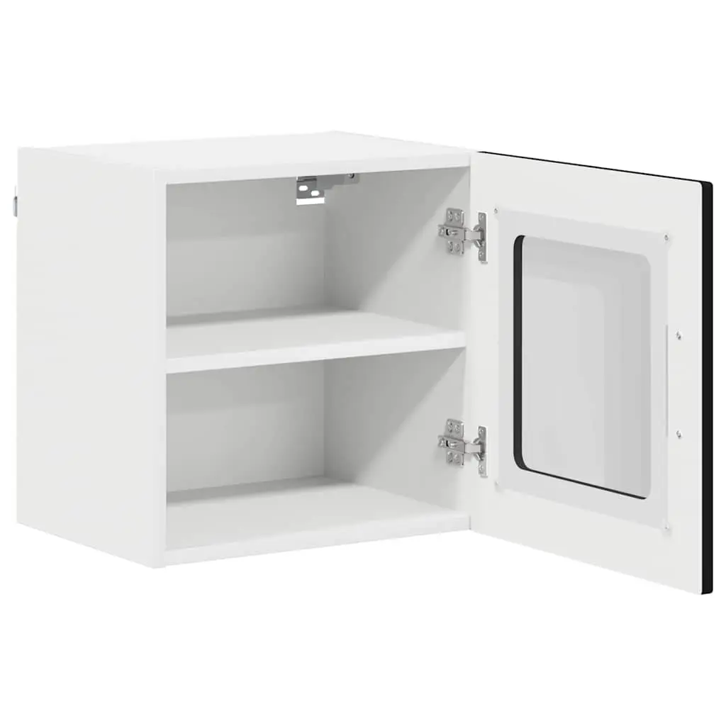Wall Glass Cabinet Black Modern Rectangular Engineered Wood