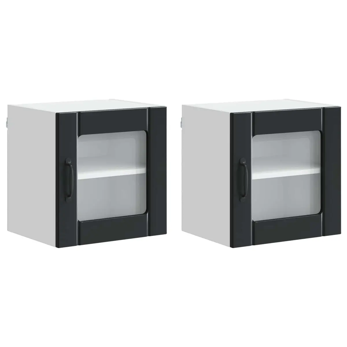 Wall Glass Cabinet 2 Pieces Black Storage Shelving Unit 40 x 31 x 40 cm